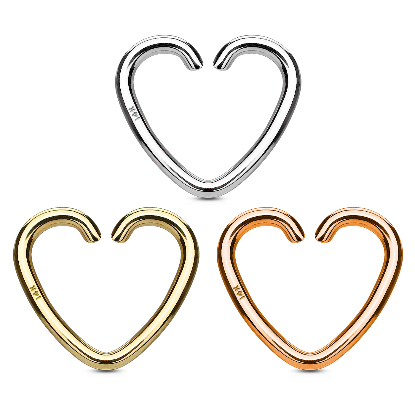 Piercing pour l'oreille en or 14 carats en forme de coeur