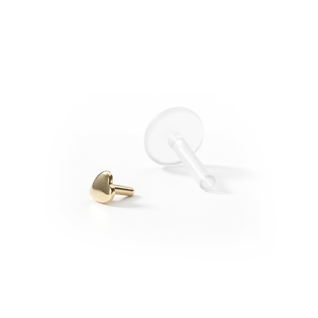 Labret en or 14 carats avec partie supérieure en forme de cœur