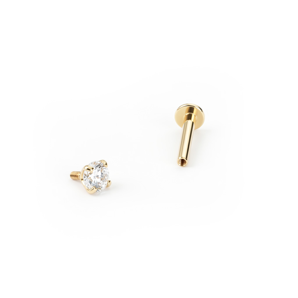 Labret en or 14 carats avec un filetage interne et pierre