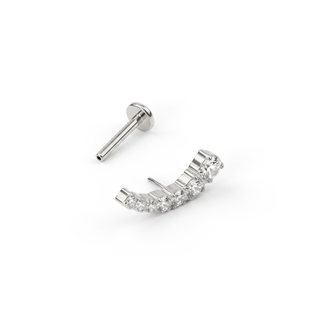 Labret push-in en titane et partie supérieure incurvée ornée de pierres