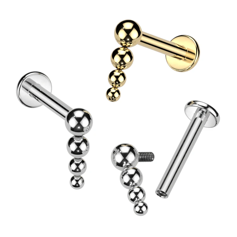 Labret en titane avec filetage interne et perles en cascade