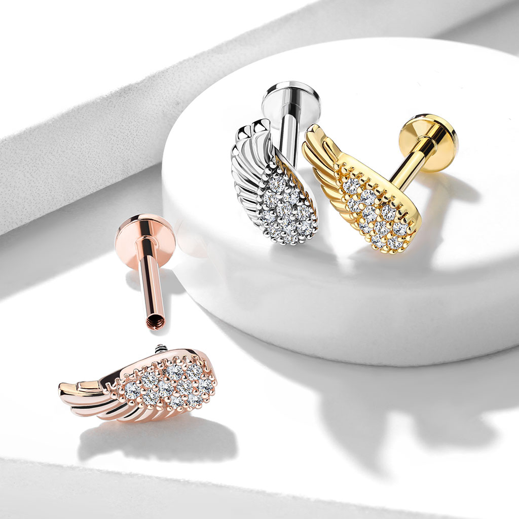 Labret orné de pierres et design en forme d'ailes d'ange