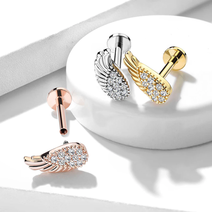 Labret orné de pierres et design en forme d'ailes d'ange