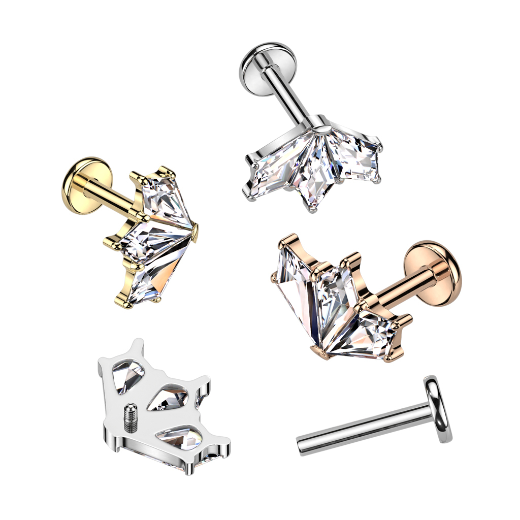 Labret en titane avec trois pierres en forme d'éventail vintage