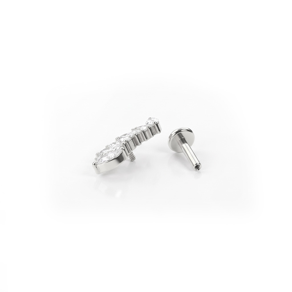 Labret en titane avec des pierres arrondies et taillées en marquise