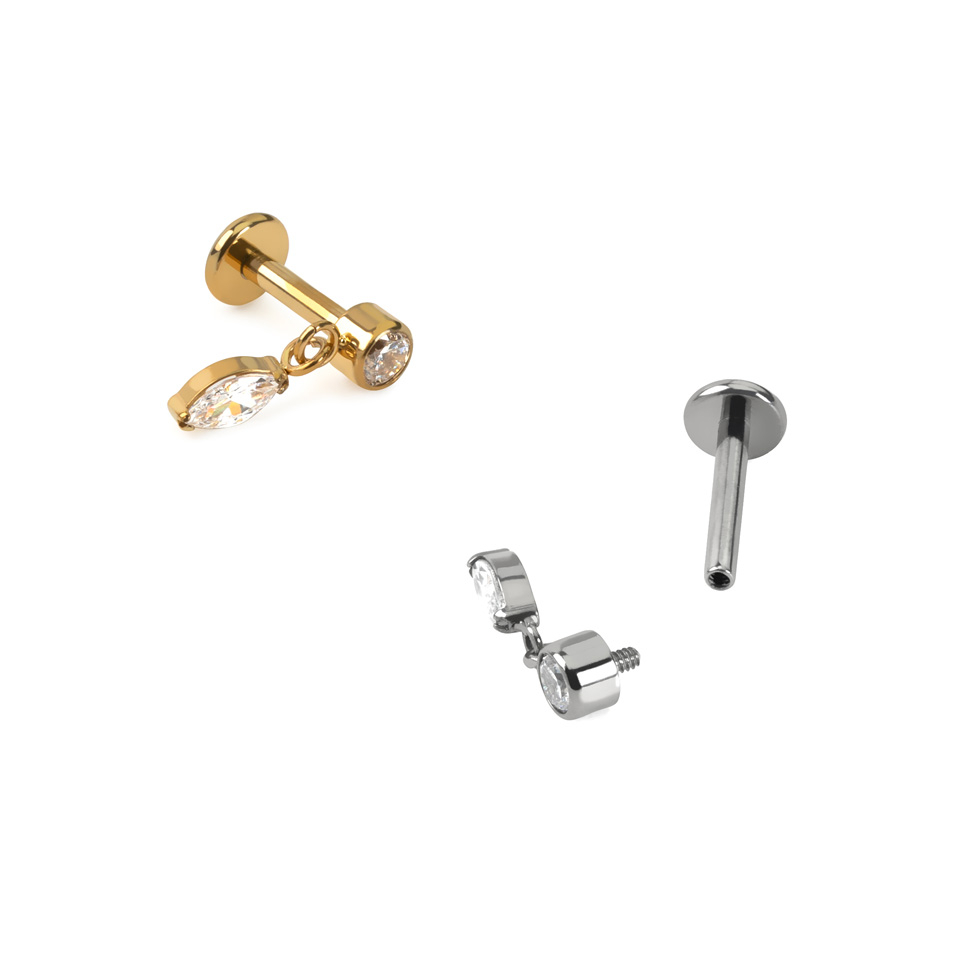 Labret en titane avec pierre pendante taillée en marquise