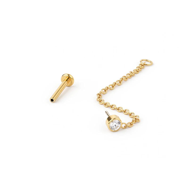 Labret en titane avec une pierre et une chaîne