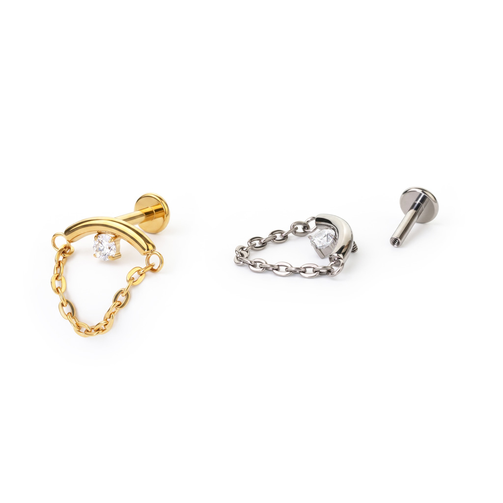 Labret pour hélix flottant avec une pierre et une chaîne