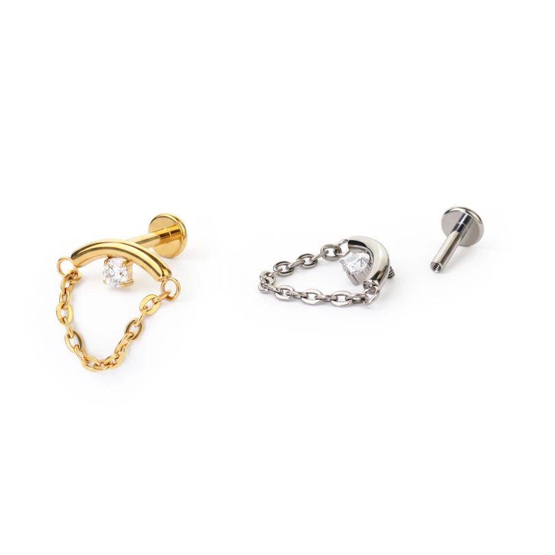 Labret pour hélix flottant avec une pierre et une chaîne