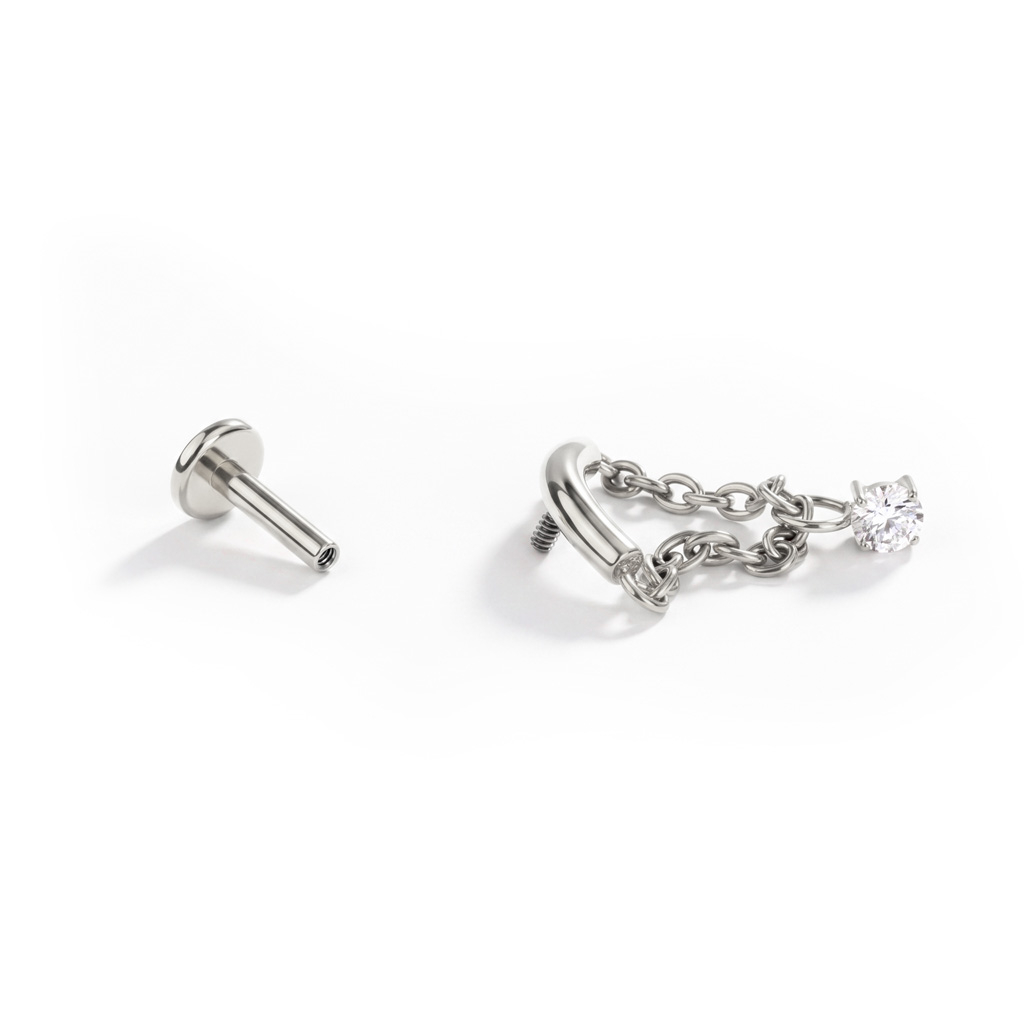 Labret incurvé avec une chaîne et une pierre pendante