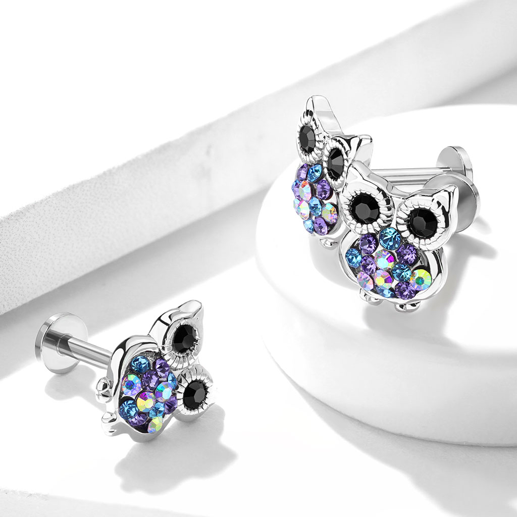 Labret en forme de hibou incrusté de pierres