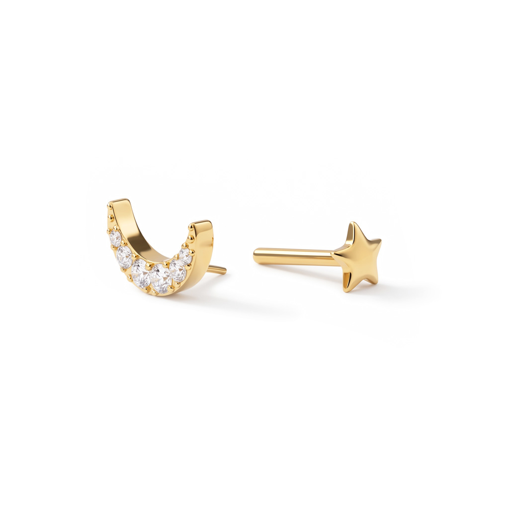 Labret en titane avec design en forme de lune et étoile plate