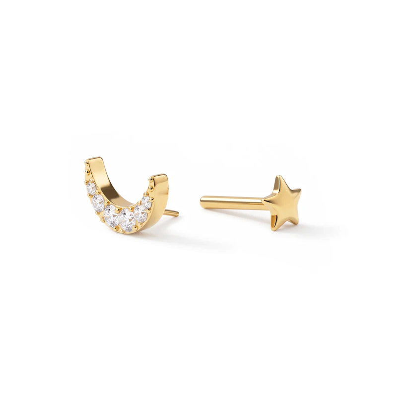 Labret en titane avec design en forme de lune et étoile plate