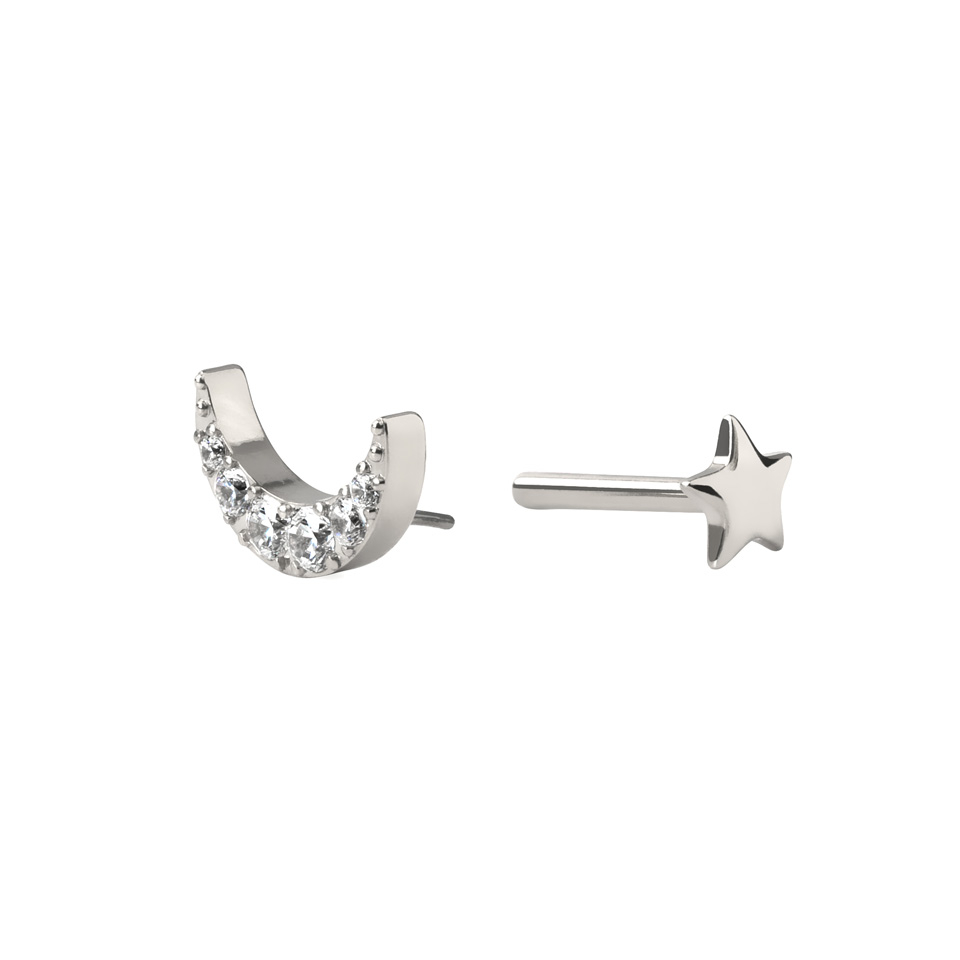 Labret en titane avec design en forme de lune et étoile plate