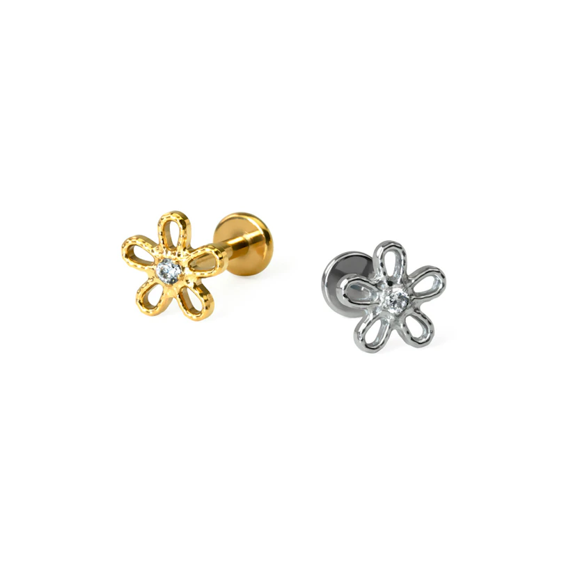 Labret en titane avec un design en forme de fleur
