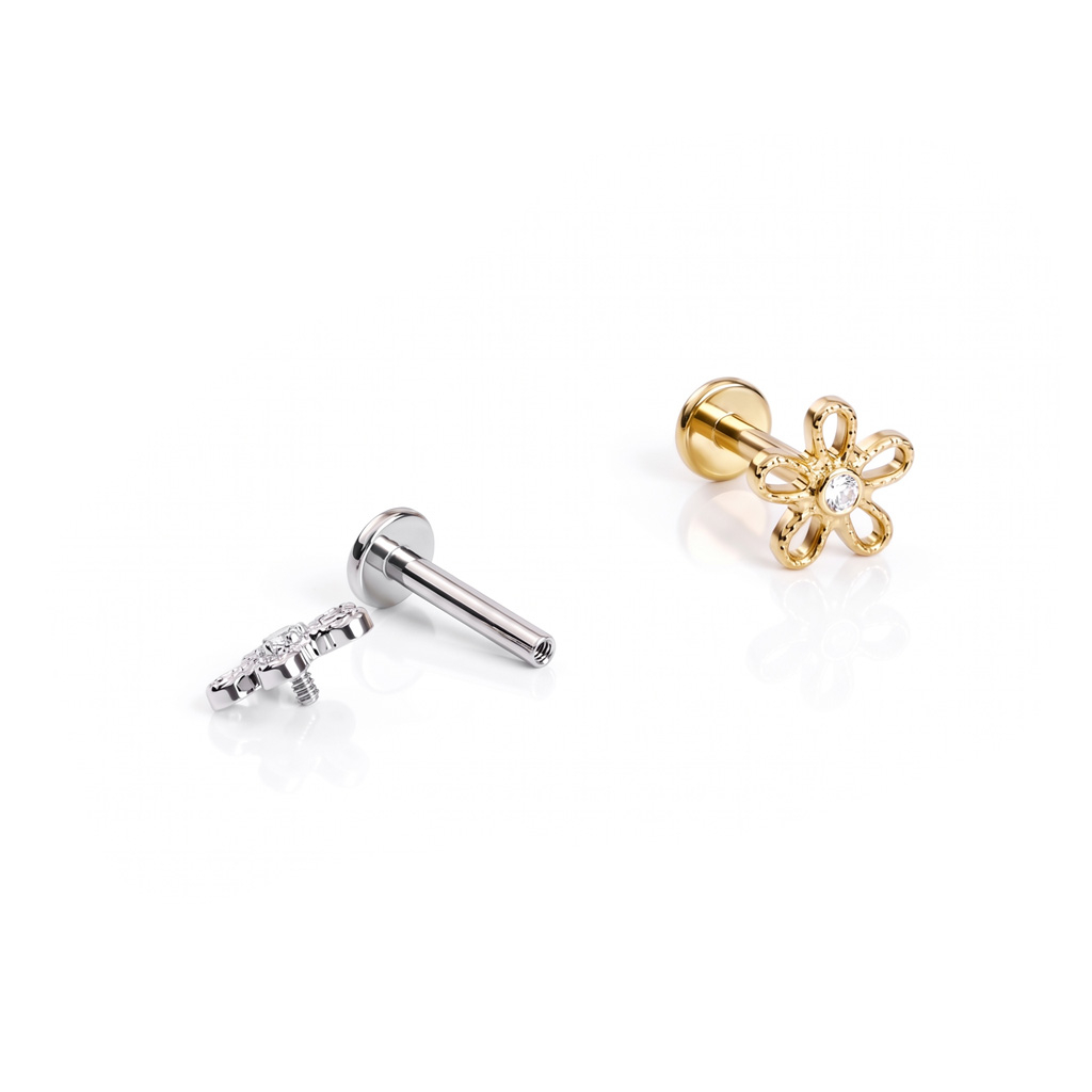 Labret en titane avec un design en forme de fleur