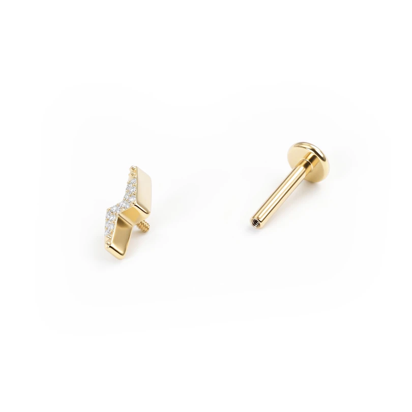 Labret en titane avec design en forme d'éclair orné de pierres