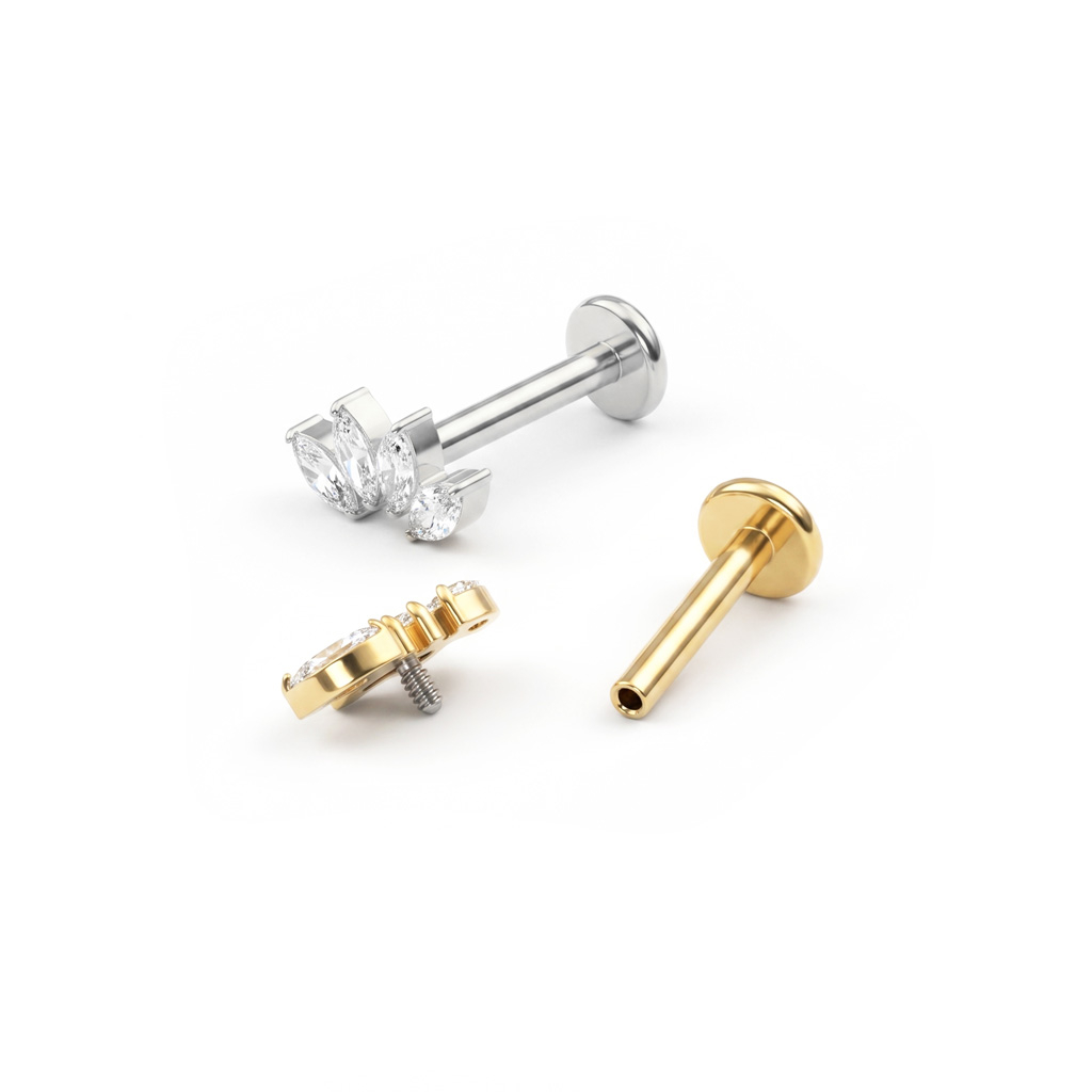 Labret en titane avec quatre pierres taille marquise