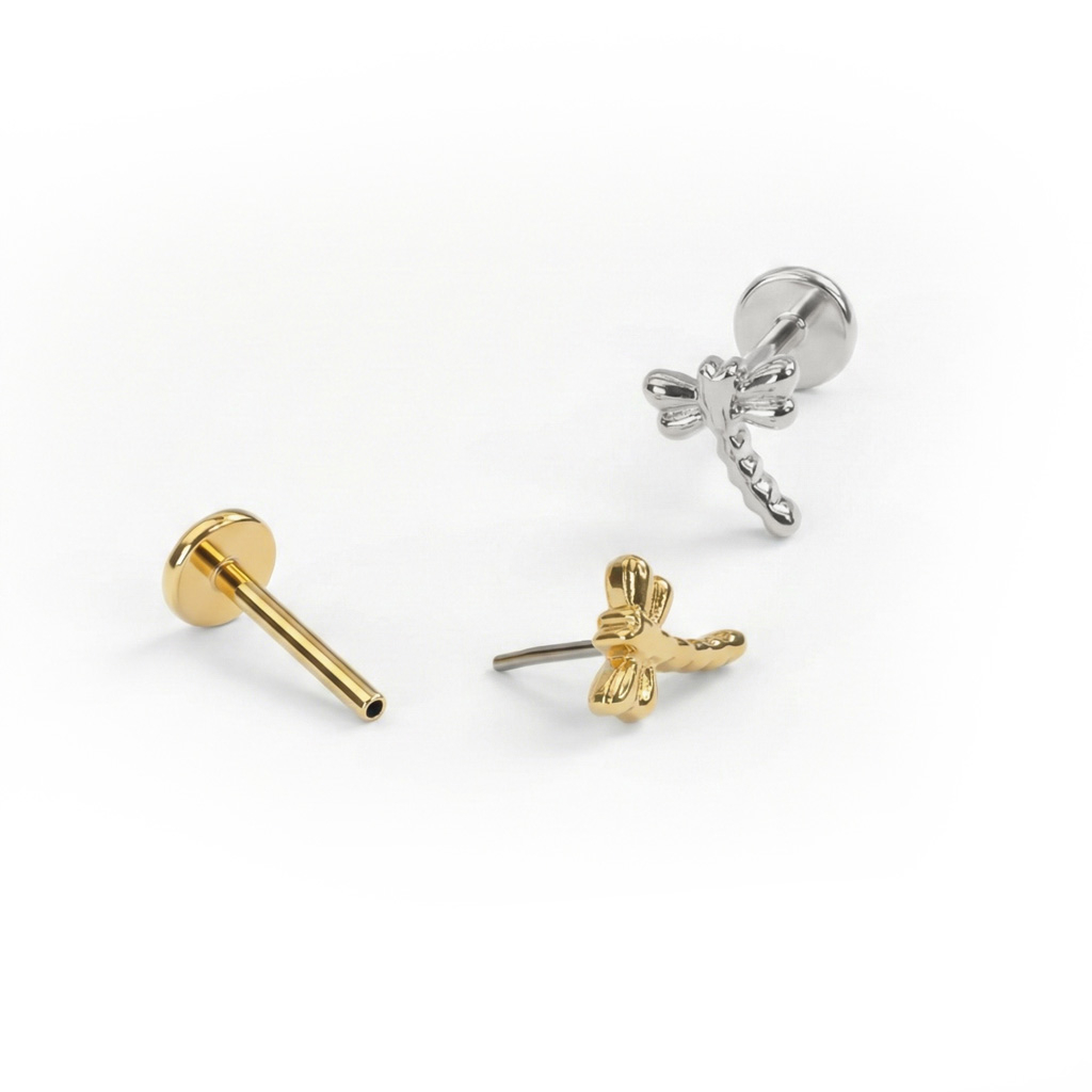 Labret en titane avec design en forme de libellule