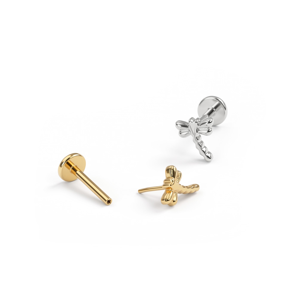 Labret en titane avec design en forme de libellule