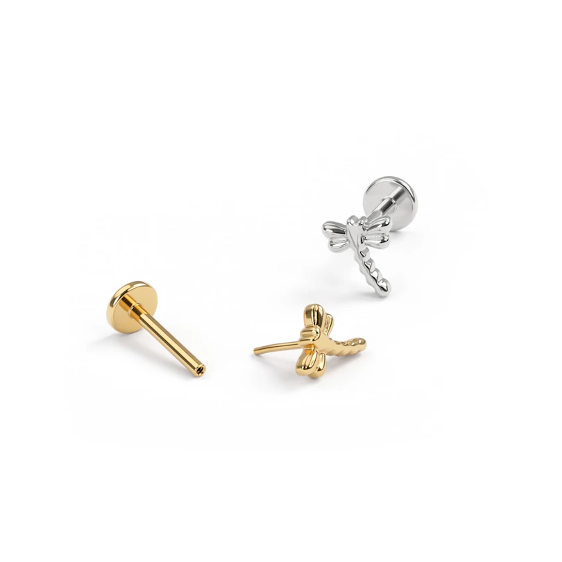 Labret en titane avec design en forme de libellule