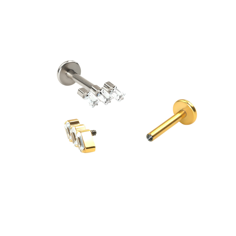 Labret en titane orné de pierres taille baguette