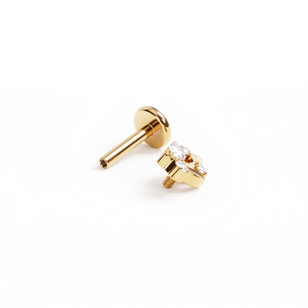 Labret en titane orné de pierres et design en forme de feuilles