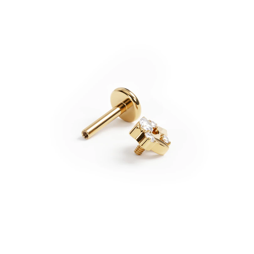 Labret en titane orné de pierres et design en forme de feuilles