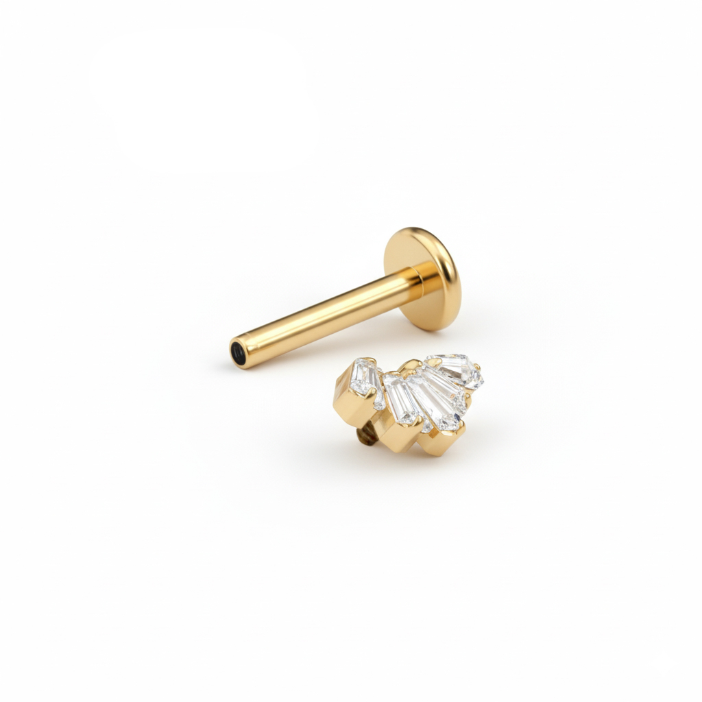 Labret en titane avec pierres taille baguette