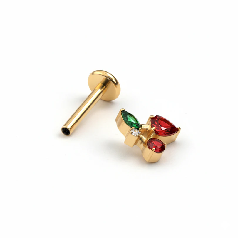 Labret avec design en forme de cerise et pierres colorées