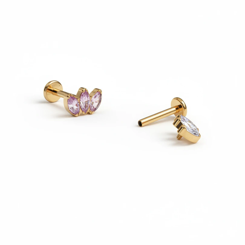 Labret en titane et trio de pierres avec couleur au choix
