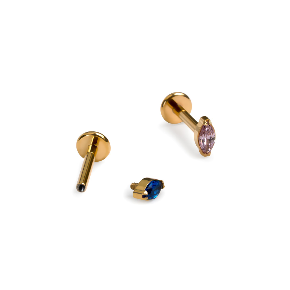 Labret en titane et pierre avec couleur au choix