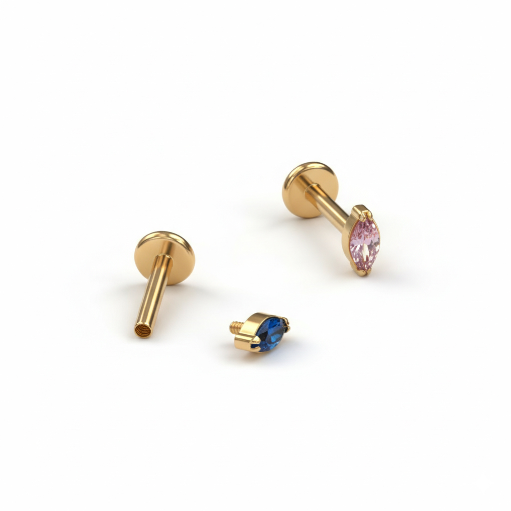 Labret en titane et pierre avec couleur au choix