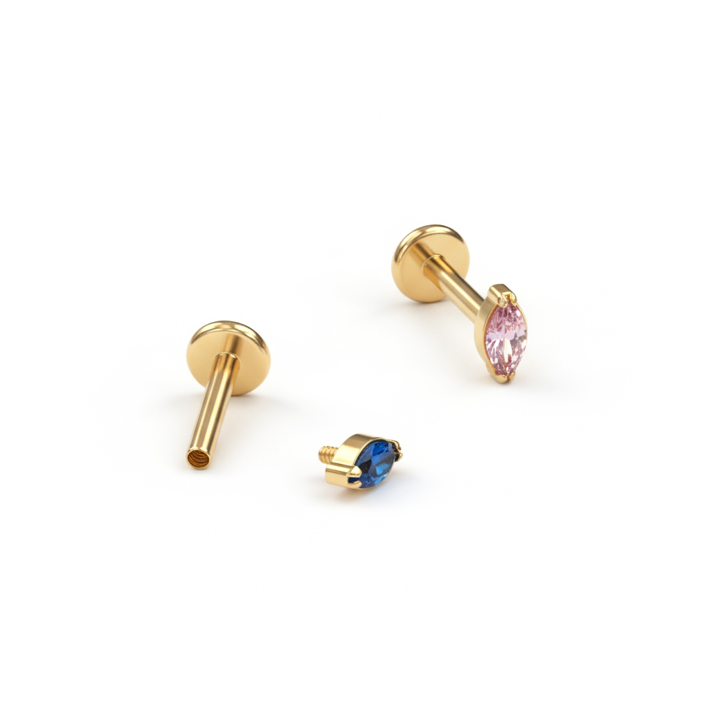 Labret en titane et pierre avec couleur au choix