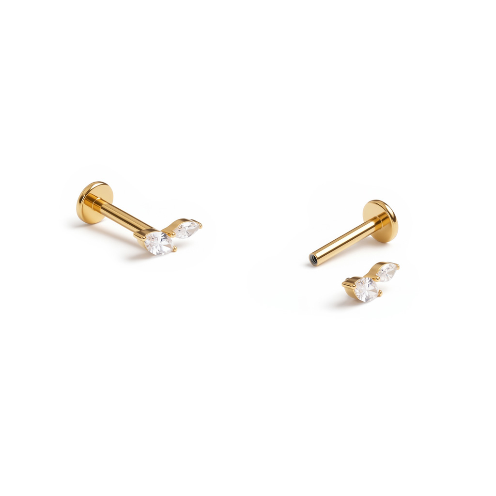 Labret en titane avec deux pierres taille marquise