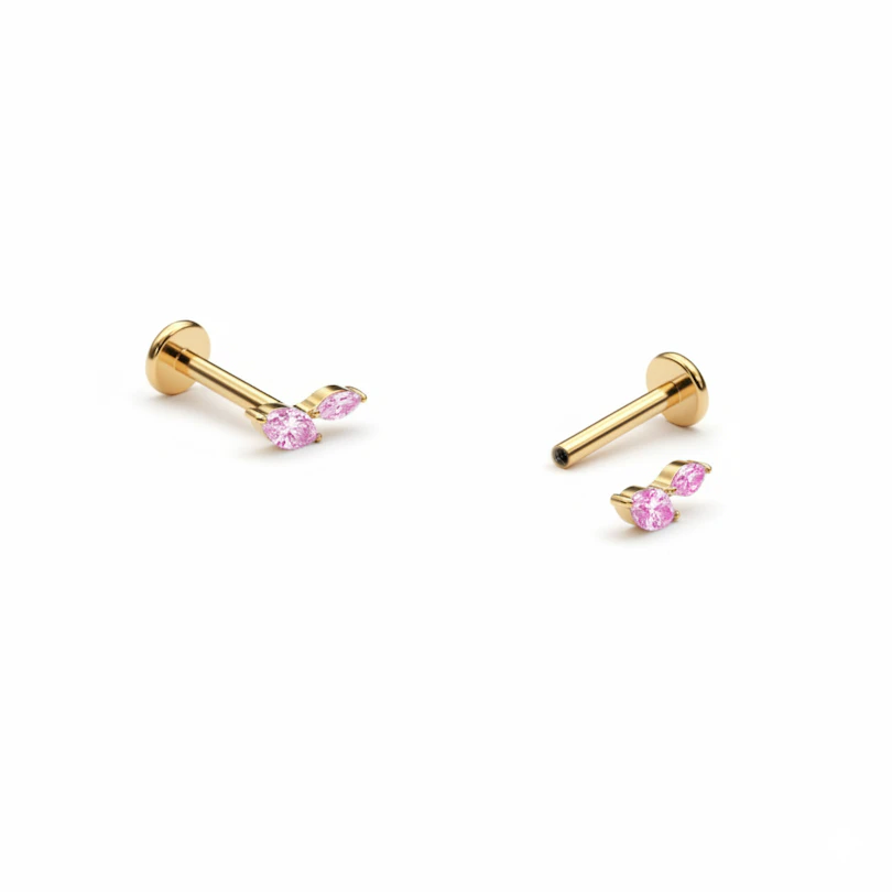 Labret en titane avec deux pierres taille marquise