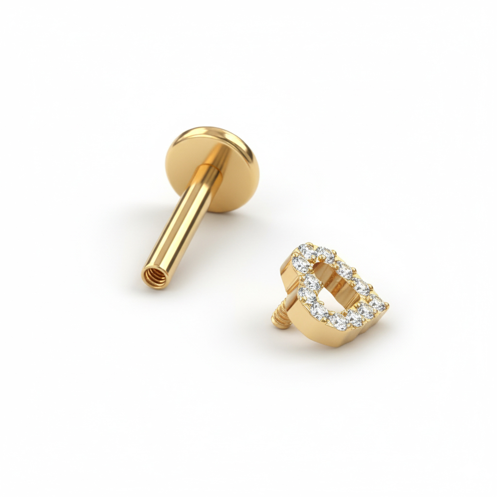 Labret en titane avec un cœur orné de pierres