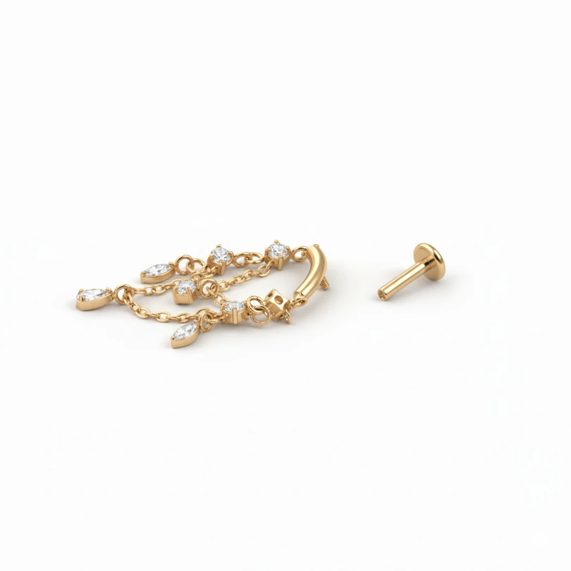 Labret en titane avec pendentifs façon chandelier