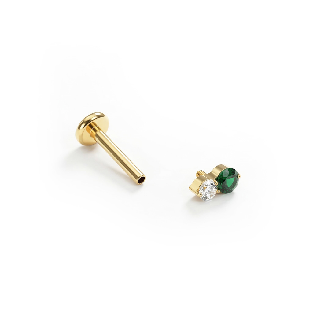 Labret en titane avec duo de pierres