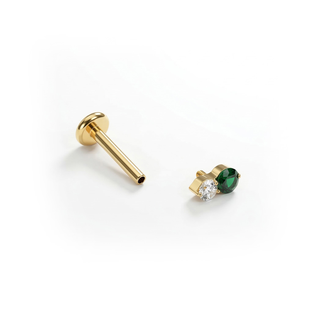 Labret en titane avec duo de pierres