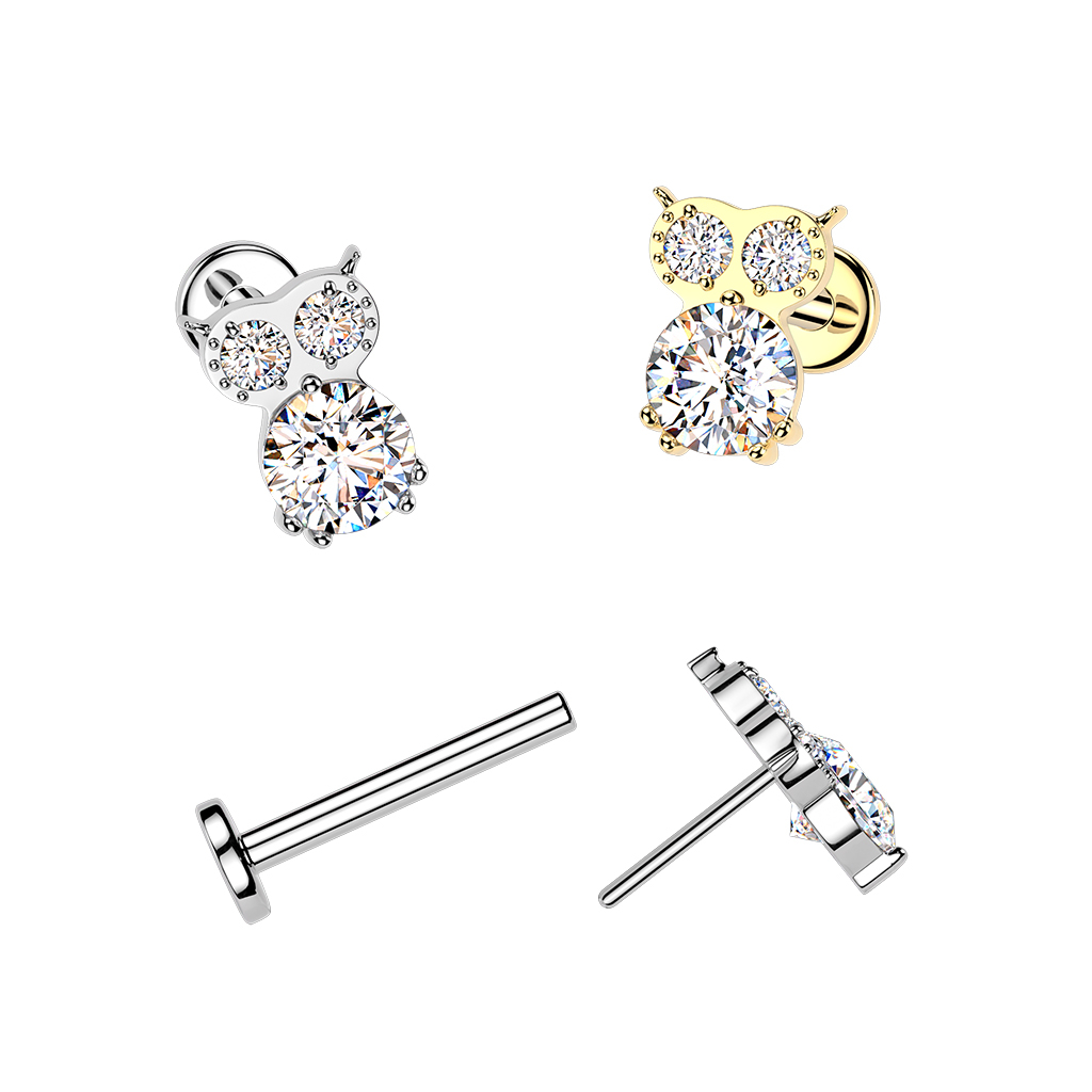 Labret en titane avec hibou orné de pierres