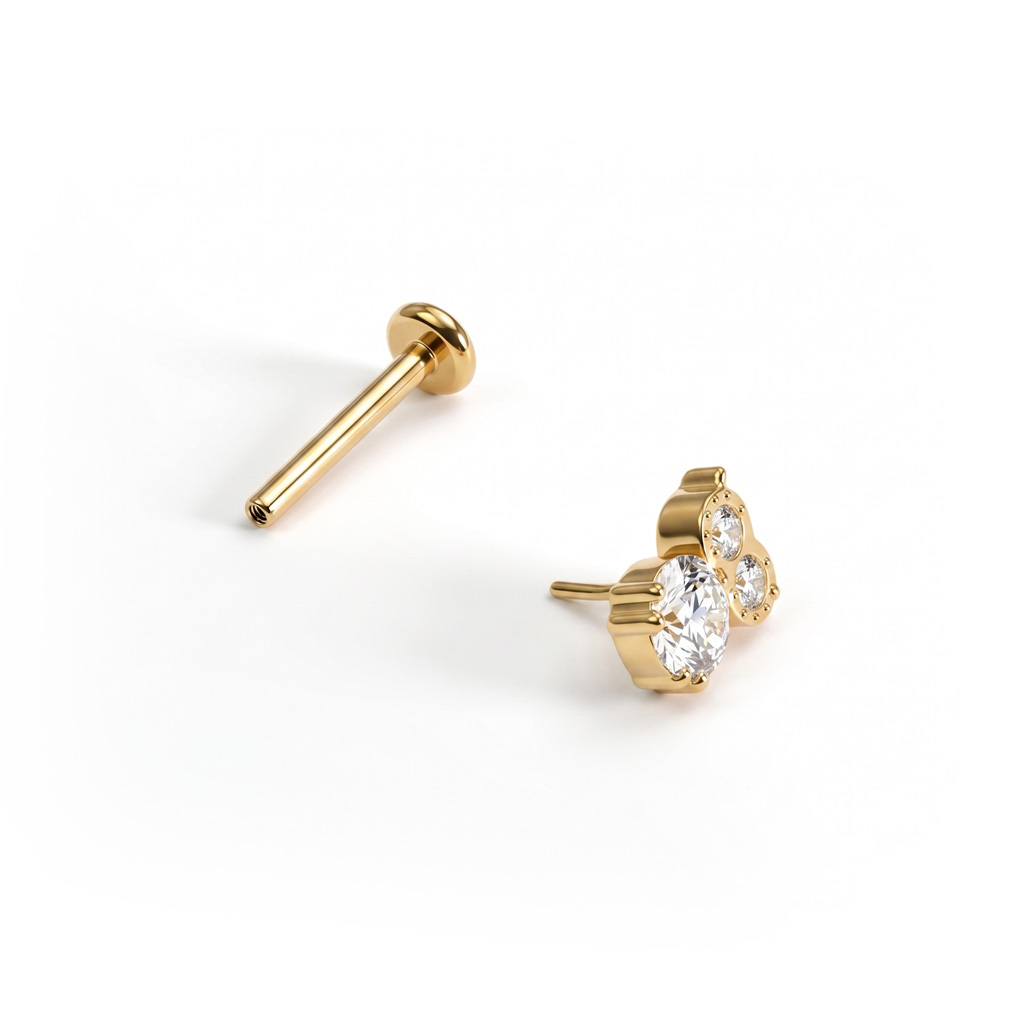Labret en titane avec hibou orné de pierres