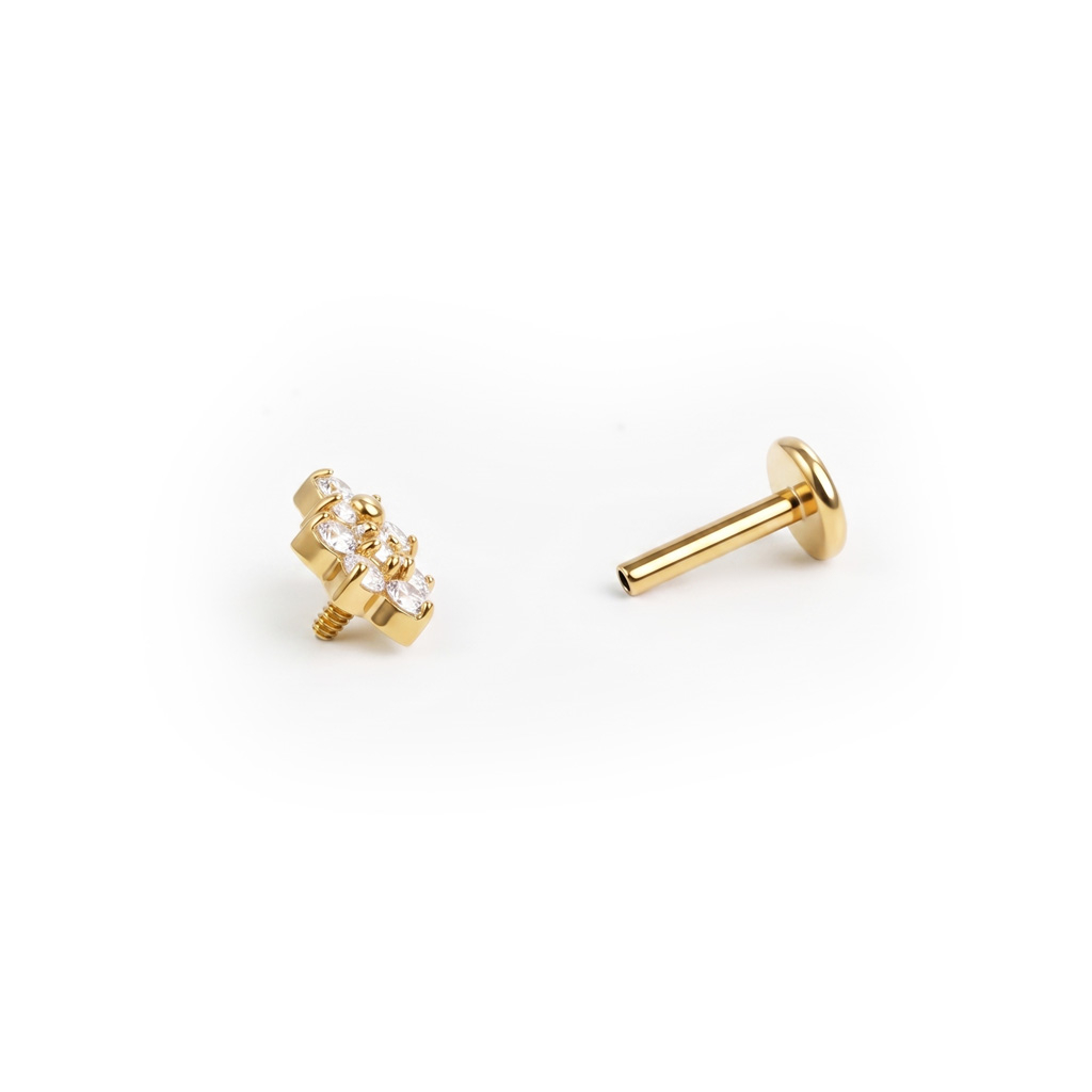 Labret en titane et double motif floral orné de pierres