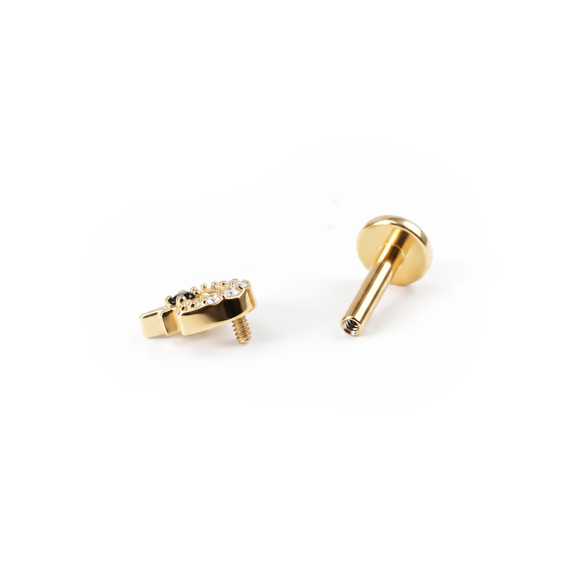 Labret étoile et lune orné d'une pierre noire