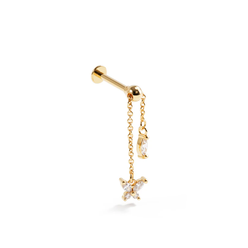 Labret en titane avec une chaîne et un motif papillon