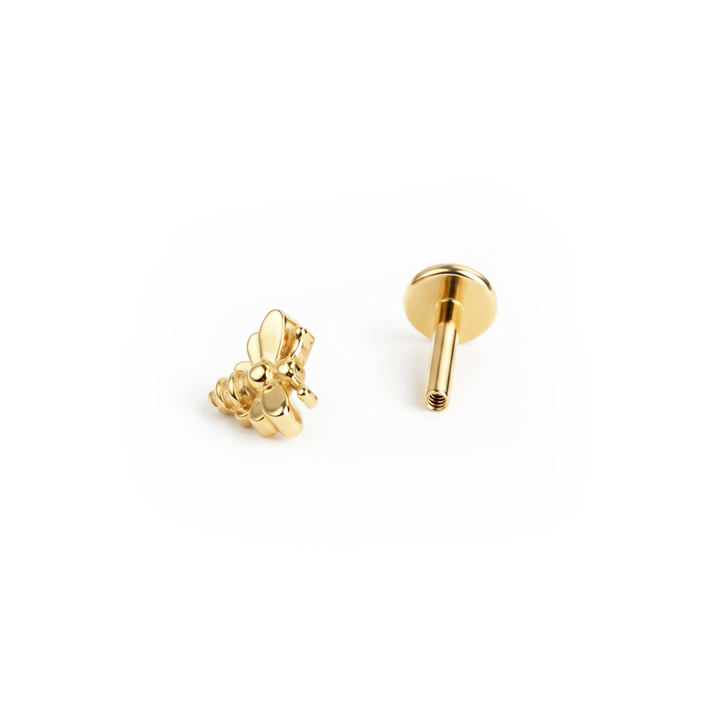 Labret en titane à motif abeille