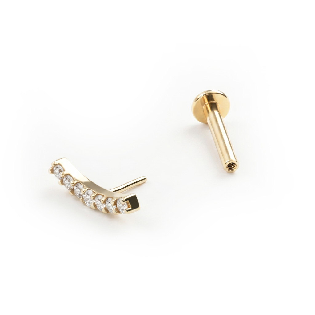 Labret push-in en or 14k avec top incurvé pavé de CZ