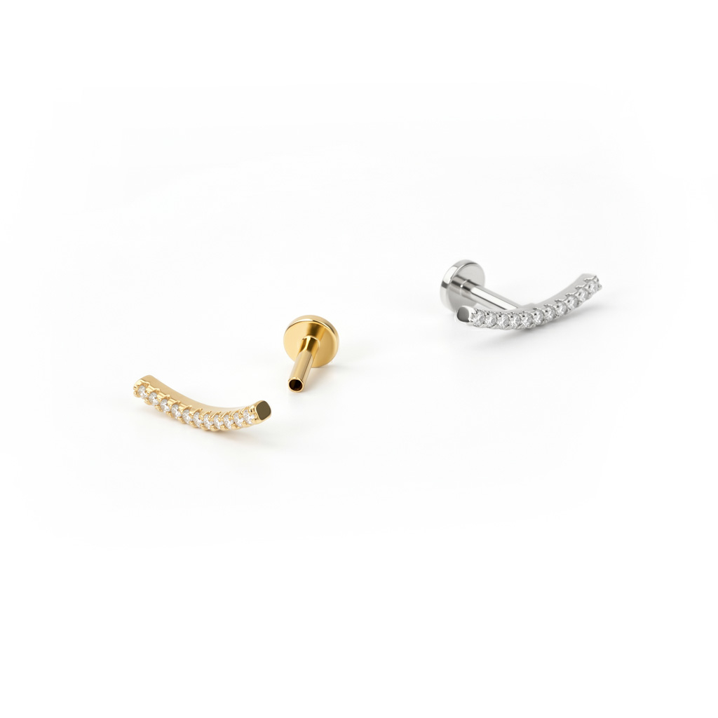 Labret avec filetage interne et embout courbé orné de pierres