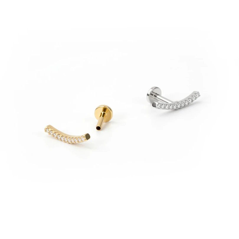 Labret avec filetage interne et embout courbé orné de pierres