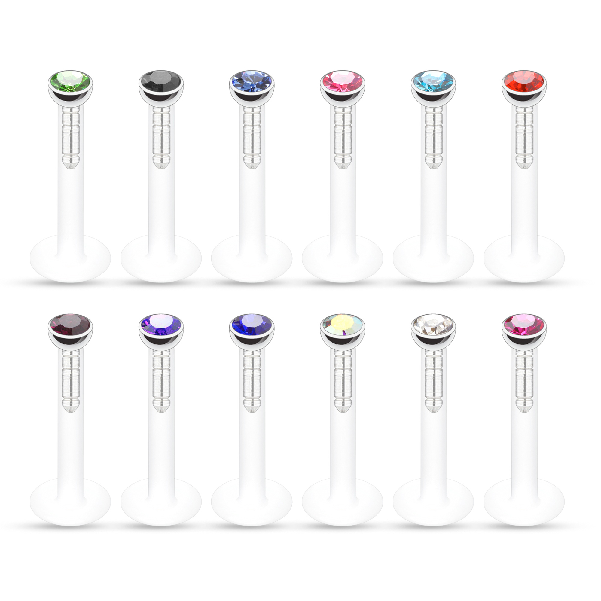 Labret en PTFE et différentes couleurs de pierre